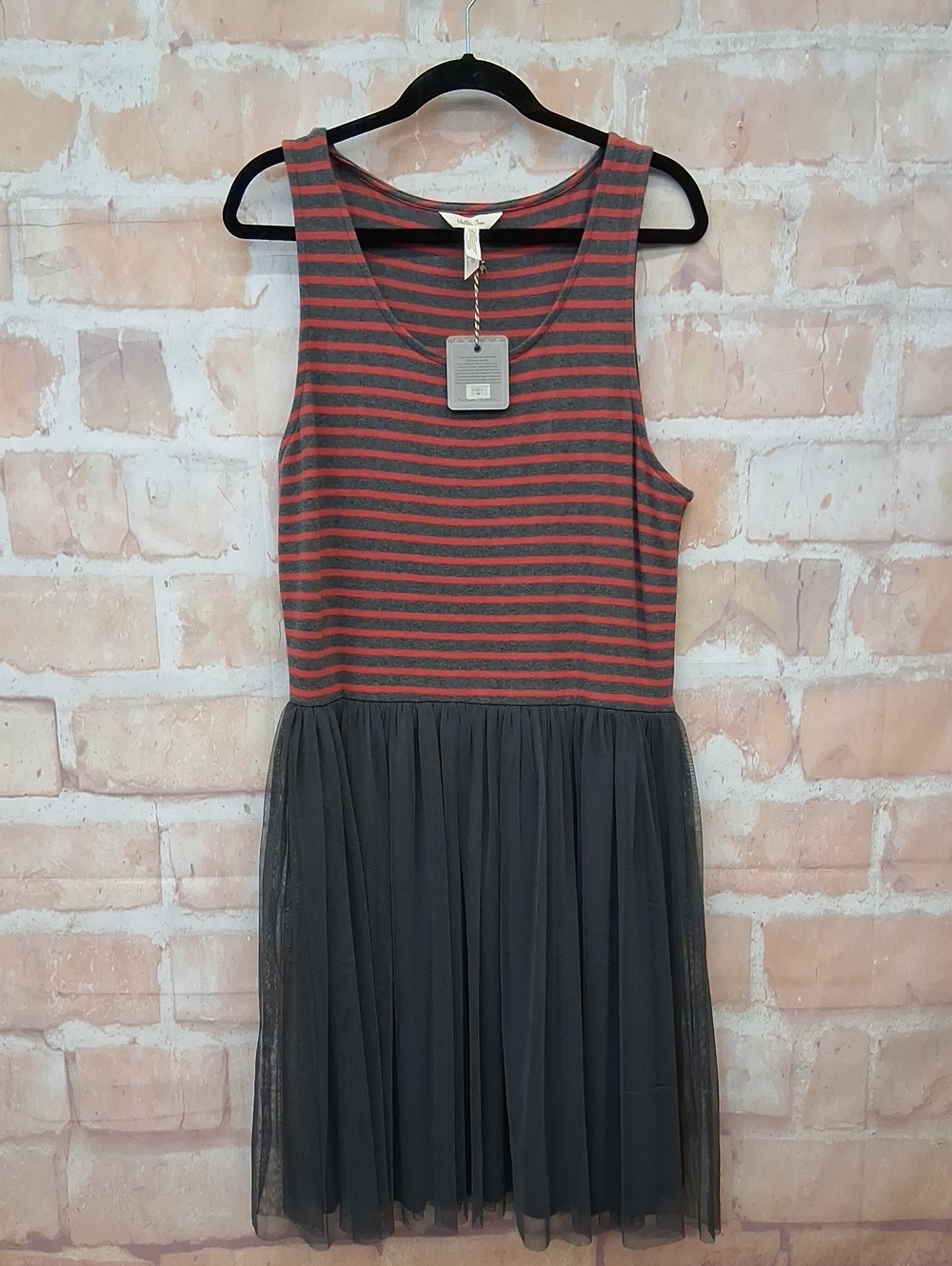Matilda Jane Red & Gray Striped Tank Dress with Tulle Skirt